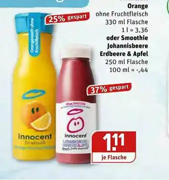 REWE Innocent Orange Oder Smoothie Johannisbeere Erdbeere & Apfel Angebot