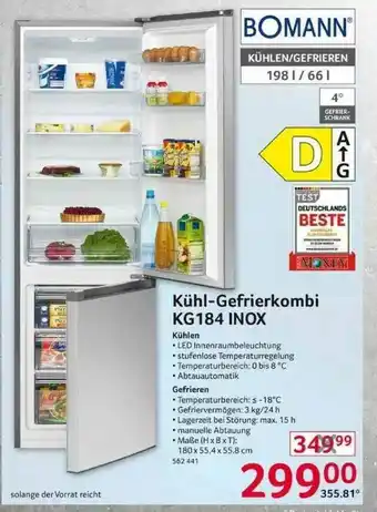 Selgros Bomann Kühl- Gefrierkombi Kg184 Inox Angebot