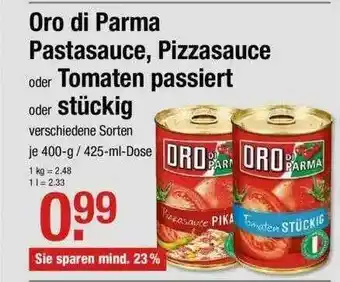 V Markt Oro Di Parma Pastasauce, Pizzasauce Oder Tomaten Passiert Oder Stückig Angebot