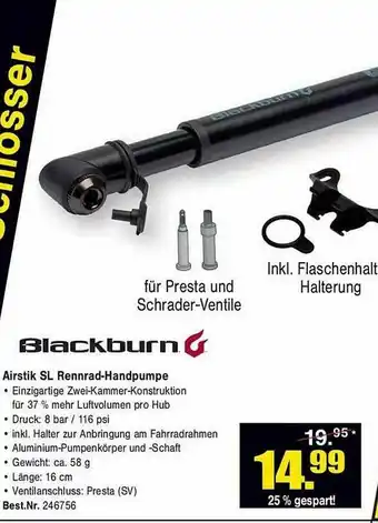 Zweirad Stadler Blackburn Airstick St. Rennrad-handpumpe Angebot