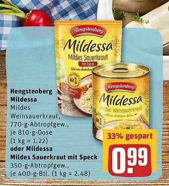 REWE Hengstenberg Mildessa Oder Mildessa Mildes Sauerkraut Mit Speck Angebot