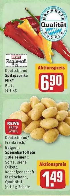 REWE Spitzpaprika Mix Oder Speisekartoffeln „die Feinen” Angebot