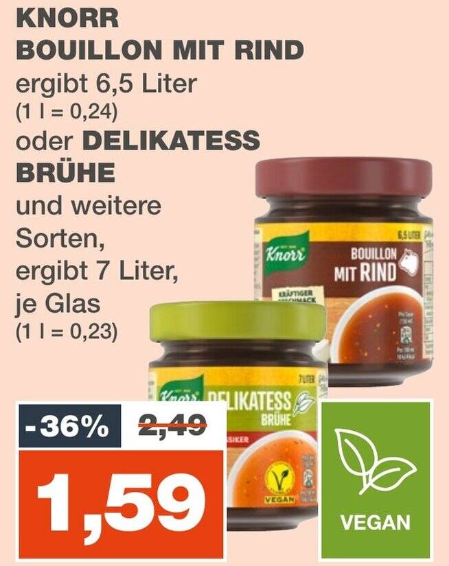 KNORR BOUILLON MIT RIND 6,5 Liter oder DELIKATESS BRÜHE 7 Liter Angebot