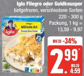 Marktkauf Iglo Filegro oder Goldknusper 220-300 g Packung Angebot