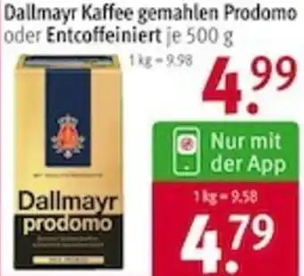 Rossmann Dallmayr Kaffee gemahlen Prodomo oder Entcoffeiniert 500 g Angebot