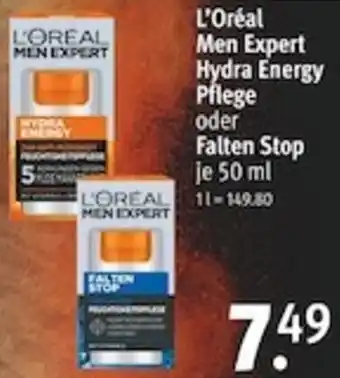 Rossmann L'Oréal Men Expert Hydra Energy Pflege oder Falten Stop 50 ml Angebot