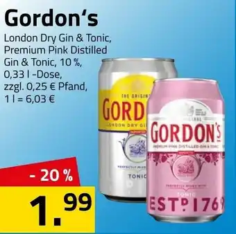 Logo Getränkemarkt Gordon's London Dry Gin & Tonic Premium Pink Distilled Gin & Tonic 0,33L Angebot