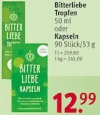 Rossmann Bitterliebe Tropfen 50 ml oder Kapseln 90 Stück/53 g Angebot