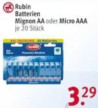 Rossmann Rubin Batterien Mignon AA oder Micro AAA 20 Stück Angebot