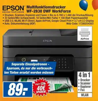 HEM Expert Epson Multifunktionsdrucker WF 2830 DWF WorkForce Angebot