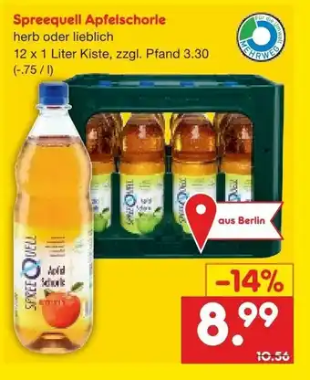 Netto Getränke Discount Spreequell Apfelschorle 12x1L Angebot