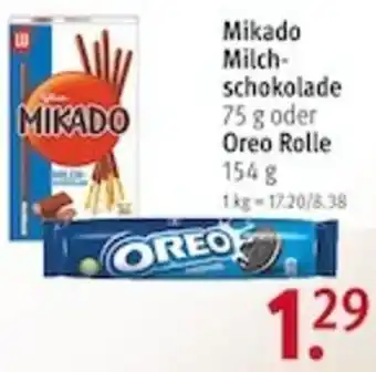 Rossmann Mikado Milchschokolade 75 g oder Oreo Rolle 154 g Angebot