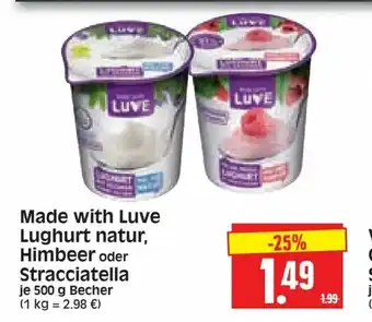 Edeka Herkules Made with luve lughurt natur, himbeer oder stracciatella 500g Angebot