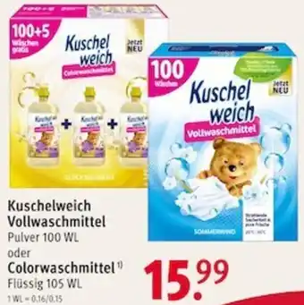 Rossmann Kuschelweich Vollwaschmittel Pulver 100 WL oder Colorwaschmittel Flüssig 105 WL Angebot