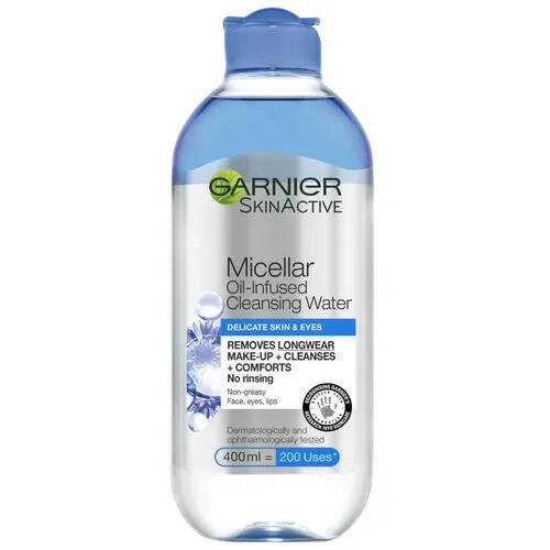 Garnier micellar water facial cleanser and makeup remover for delicate