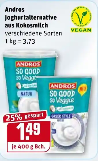 REWE Center Andros Joghurtalternative aus Kokosmilch 400g Becher Angebot