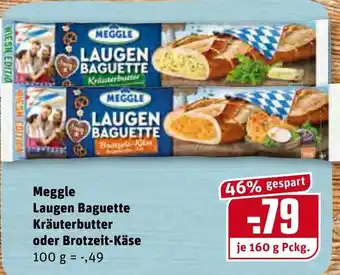 REWE Center Meggle Laugen Baguette Kräuterbutter oder Brotzeit Käse 160g Angebot