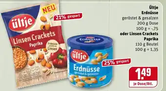 REWE Center Ültje Erdnüsse 200g oder Linsen Crackets Paprika 110g Beutel Angebot