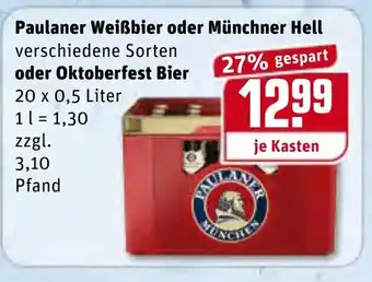 REWE Center Paulaner Weißbier oder Müncher Hell oder Oktoberfest Bier 20x0,5L Angebot