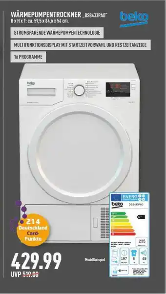 Marktkauf Beko Wärmepumpentrockner ,,DS8433PAO" Angebot