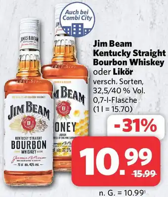 Combi Jim Beam Kentucky Straight Bourbon Whiskey oder Likör 0,7 L Flasche Angebot