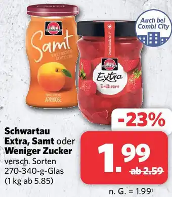 Combi Schwartau Extra, Samt oder Weniger Zucker 270-340 g Glas Angebot