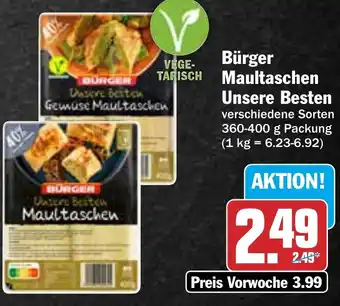 Hit Bürger Maultaschen Unsere Besten 360-400 g Packung Angebot