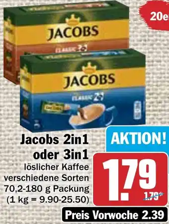 Hit Jacobs 2in1 oder 3in1, 70,2-180 g Packung Angebot