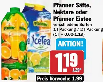 Hit Pfanner Säfte, Nektare oder Pfanner Eistee 1 L/2 L Angebot