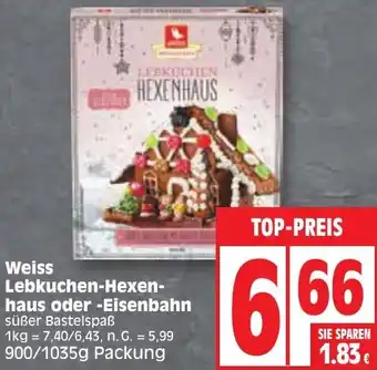 Edeka Weiss Lebkuchen-Hexenhaus oder Eisenbahn 900/1035 g Packung Angebot