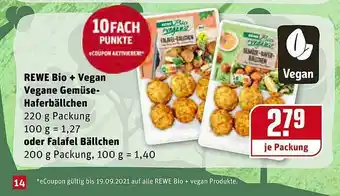 REWE Kaufpark Rewe Bio+vegan Vegane Gemüse Haferbällchen Oder Falafel Bällchen Angebot