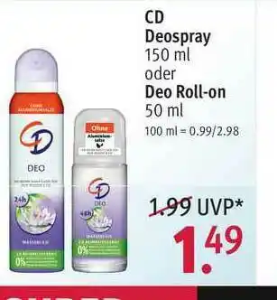 Rossmann Cd Deospray Oder Deo Roll-on Angebot