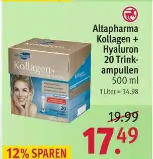 Rossmann Altapharma Kollagen + Hyaluron 20 Trink-ampullen Angebot