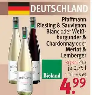 Rossmann Pfaffmann Riesling & Sauvignon Blanc Oder Weiß-burgunder & Chardonnay Oder Merlot & Lemberger Bioland Angebot