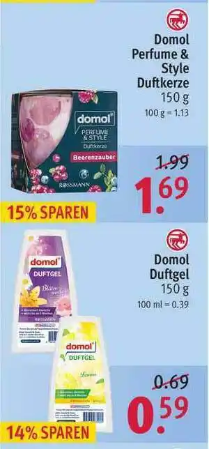 Rossmann Domol Perfume & Style Duftkerze Domol Duftgel Angebot