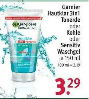 Rossmann Garnier Hautklar 3in1 Tonerde Oder Kohle Oder Sensitiv Waschgel Angebot