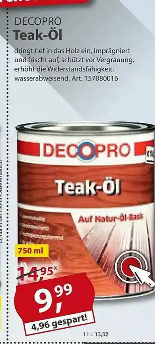 Sonderpreis Baumarkt Decopro Teak-öl Angebot