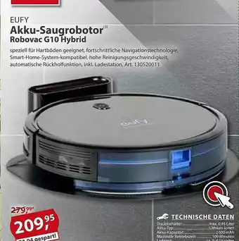 Sonderpreis Baumarkt Eufy Akku-saugrobotor Robovac G10 Hybrid Angebot