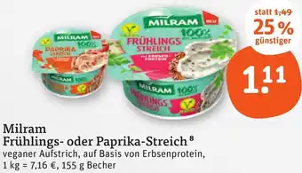 tegut Milram Frühlings oder Paprika-Streich 155 g Becher Angebot