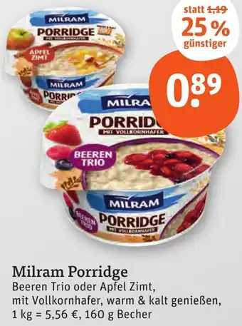 tegut Milram Porridge 160 g Becher Angebot