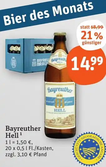 tegut Bayreuther Hell 20 x 0,5 l Fl./Kasten Angebot