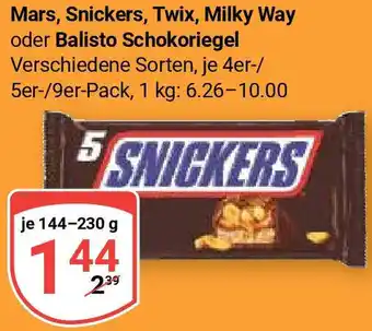 Globus Mars, Snickers, Twix, Milky Way oder Balisto Schokoriegel 144-230 g Angebot