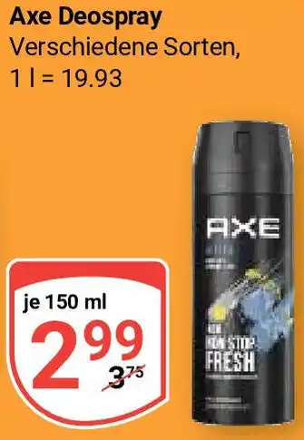 Globus Axe Deospray 150 ml Angebot