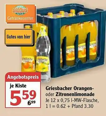 Globus Griesbacher Orangen- Oder Zitronenlimonade Angebot