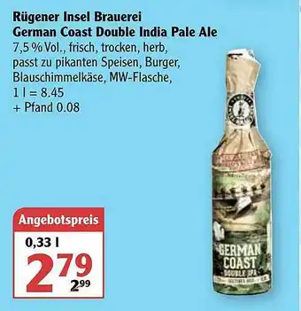 Globus Rügener Insel Brauerei German Coast Double India Pale Ale Angebot