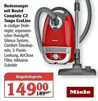 Globus Miele Bodensauger Mit Beutel Complete C2 Tango Ecoline Angebot