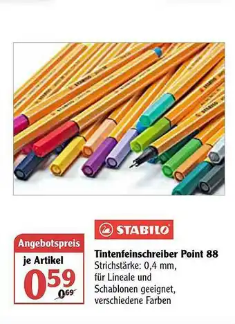 Globus Stabilo Tintenfeinschreiber Point 88 Angebot