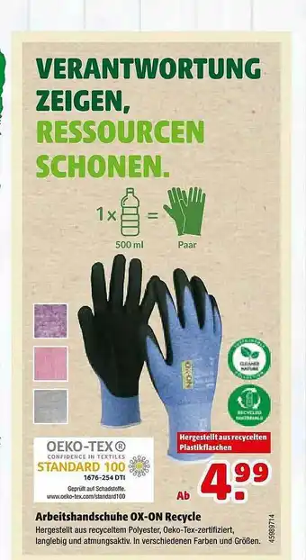 Hagebau Arbeitshandschuhe Ox-on Recycle Angebot