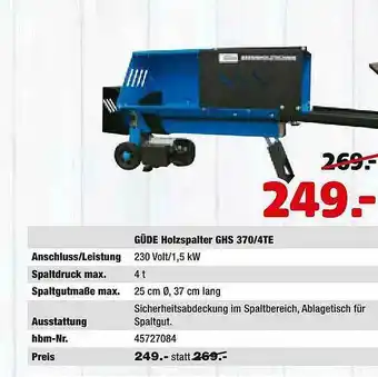 Hagebau Güde Holzspalter GHS 370-4te Angebot