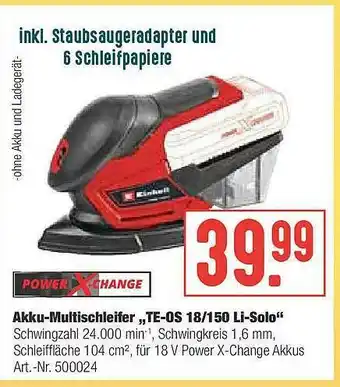 Hellweg Akku-multischleifer „te-os 18 150 Li-solo” Power X-change Angebot